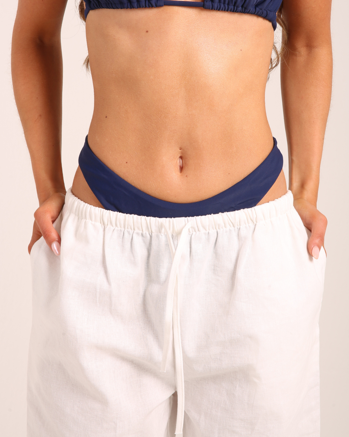 French Navy Lace Linen Trouser